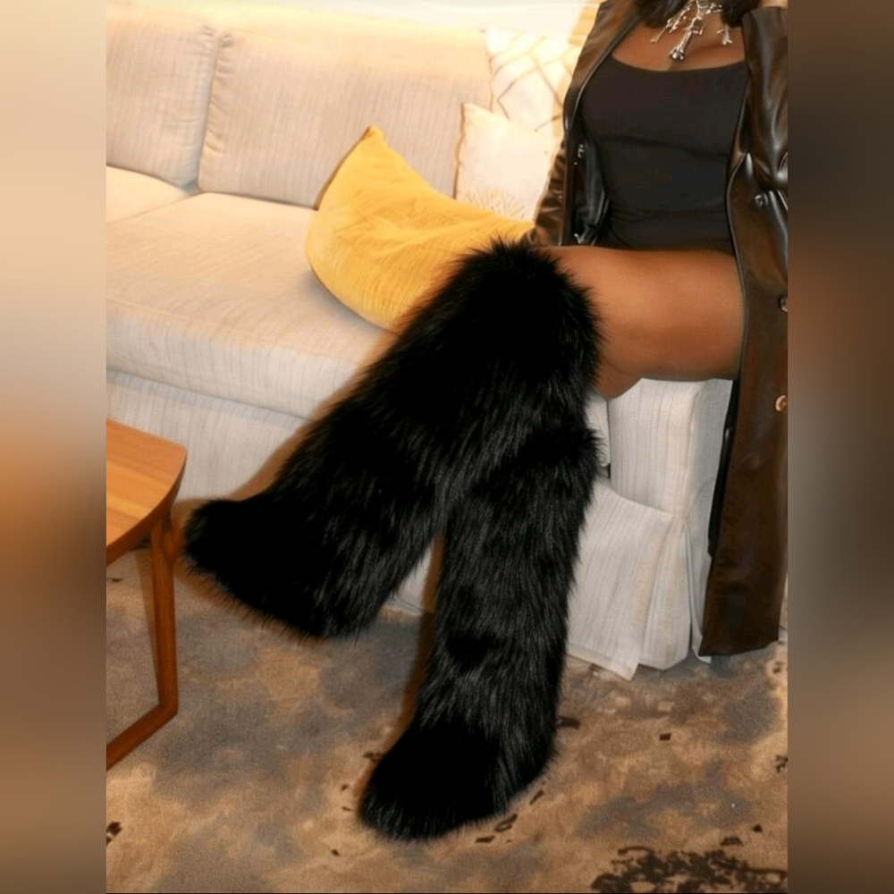 Luxurious Black Faux Fur Boots